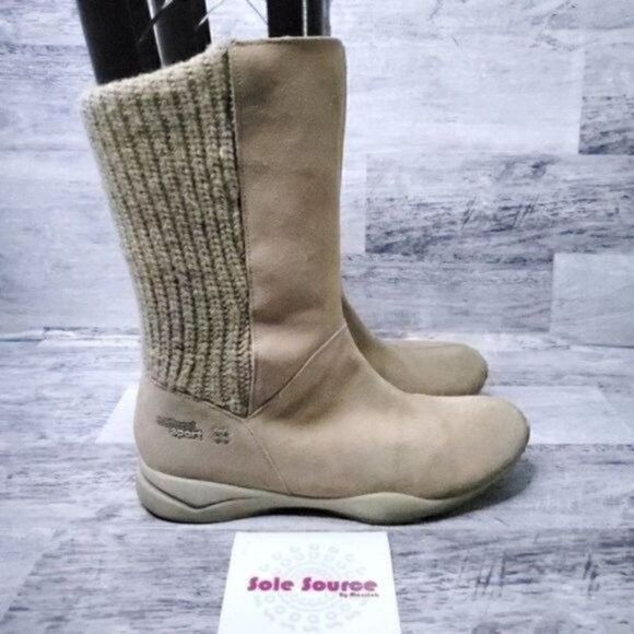 Naturalizer Suede Knit Panya Mid Calf Winter Snow Boot Cream Tan Women's sz 8 - Picture 1 of 10